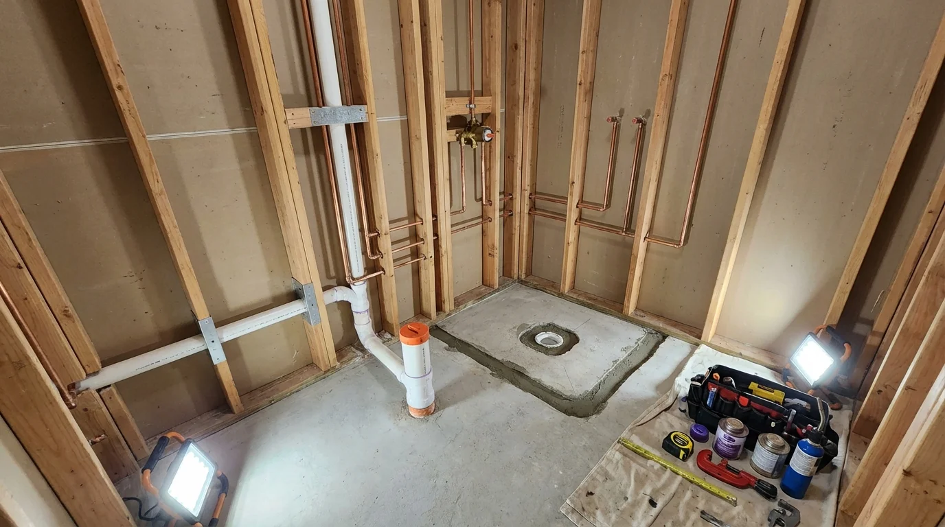 Bathroom rough-in plumbing during remodel by Johns Plumbing LLC in Twin Falls