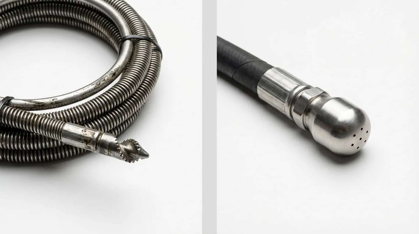 Drain snake cable and hydro jetting nozzle used for drain cleaning in Twin Falls, ID