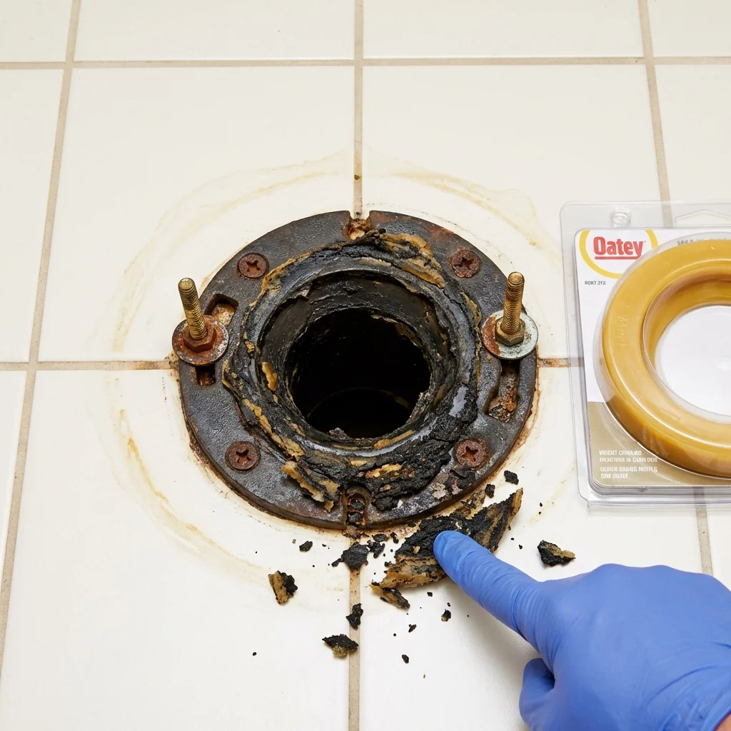Failed wax ring showing water seepage at the base of a toilet in a Twin Falls, ID home