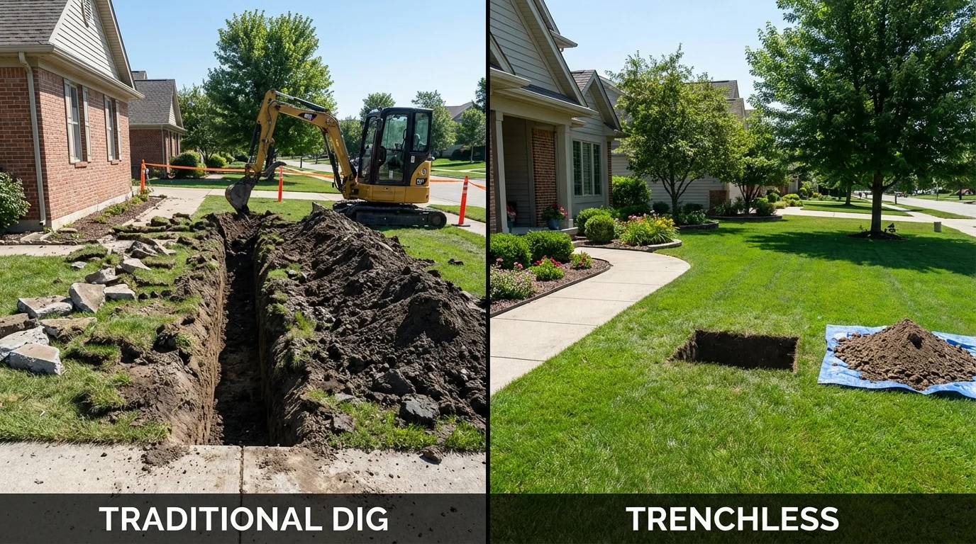 Trenchless sewer repair with minimal yard damage versus traditional excavation in Twin Falls, ID